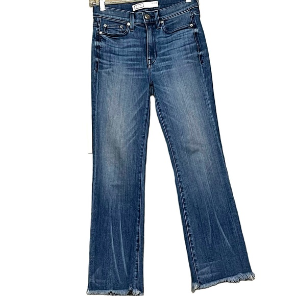 AYR The Bomb Pop Strait Leg High Rise Jeans Raw Hem Blue Size 25 Flattering Edgy - Picture 10 of 16